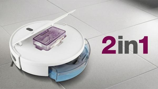 Salente R2, robotický vysávač, stieranie vodou, nabíjacia stanica, biely 