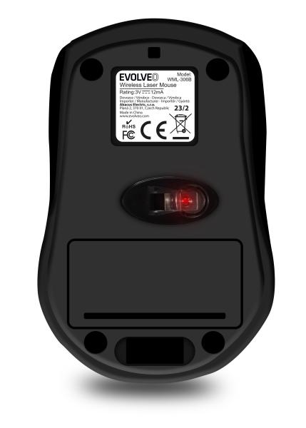 EVOLVEO WML-306B/ Cestovná/ Laserová/ 1 600 DPI/ Bezdrôtová USB/ Čierna 
