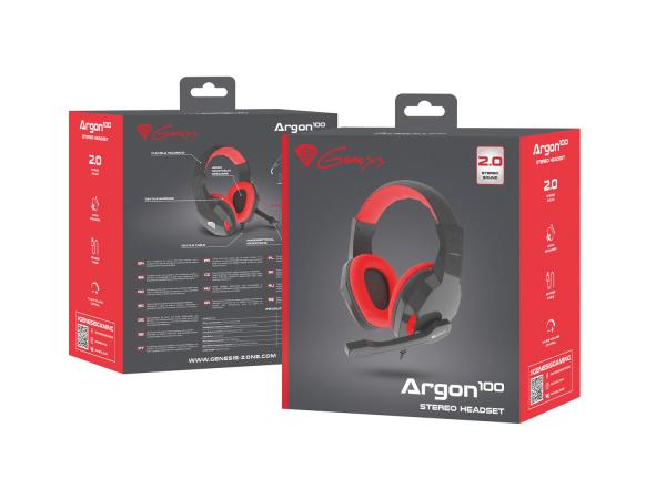 Herní stereo sluchátka Genesis Argon 100, černo-červené, 1x jack 4-pin 