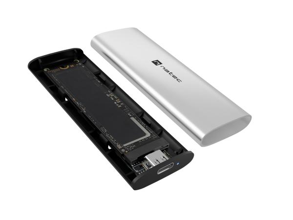 Externý box pre SSD Natec RHINO M.2 NVME LITE USB-C 3.2 GEN 2, hliníkové telo, ARCTIC SILVER 
