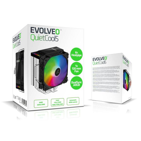 EVOLVEO QuietCool5, CPU chladič, 6x heatpipe, čierny 