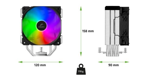 EVOLVEO QuietCool7, CPU chladič s digitálnym displejom, 6x heatpipe, čierny 