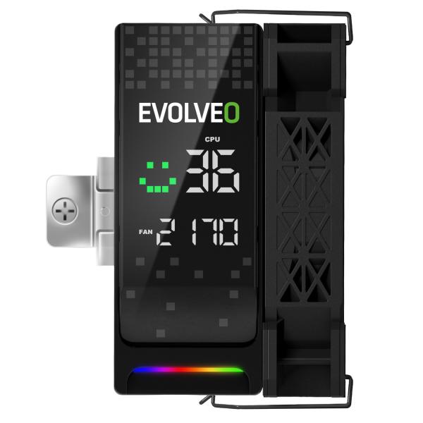 EVOLVEO QuietCool7, CPU chladič s digitálnym displejom, 6x heatpipe, čierny 