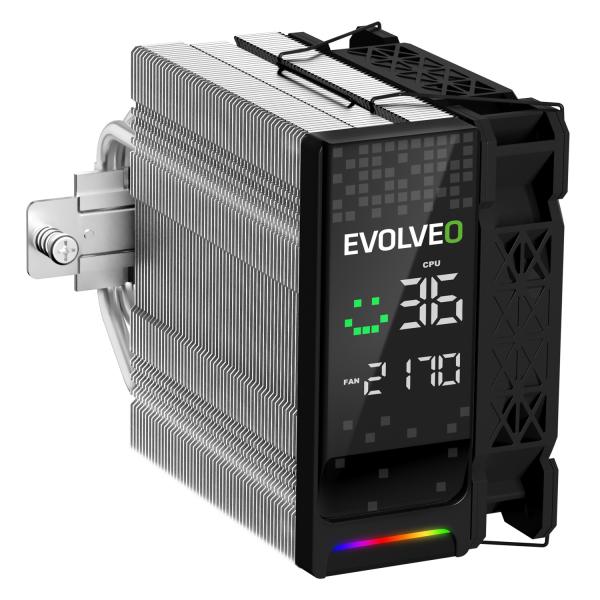 EVOLVEO QuietCool7, CPU chladič s digitálnym displejom, 6x heatpipe, čierny 