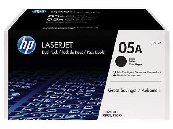 HP 05A Black LJ Toner Cart,  2-pack,  CE505D (2, 300 /  2, 300 pages)