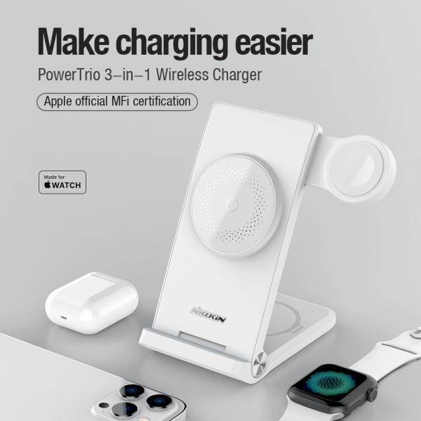 Nillkin PowerTrio 3v1 Bezdrôtová Nabíjačka MagSafe pre Apple Watch White (MFI) 