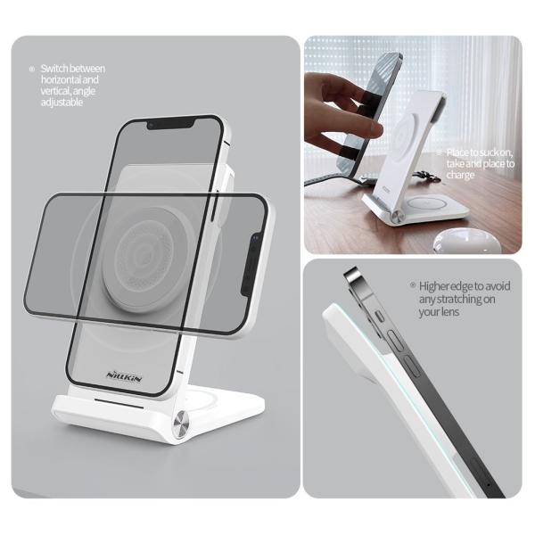 Nillkin PowerTrio 3v1 Bezdrôtová Nabíjačka MagSafe pre Samsung Watch White 