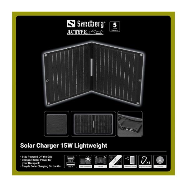 Sandberg Solar Charger 15W Lightweight, skladacia solárna nabíjačka, čierna 