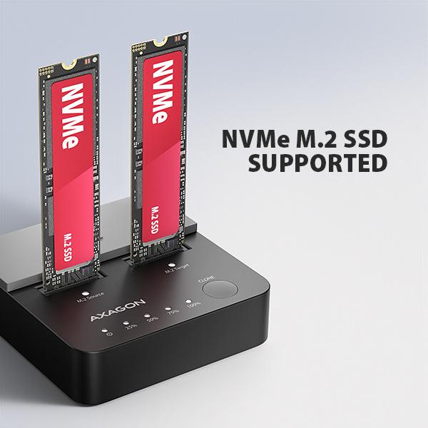 AXAGON ADSA-M2C22L, USB-C 20Gbps dokovacia stanica pre 2× M.2 NVMe SSD s funkciou klonovania 