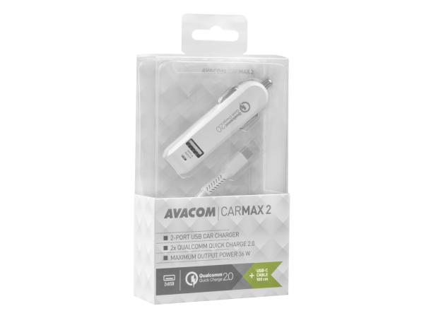 AVACOM CarMAX 2 nabíjačka do auta 2x Qualcomm Quick Charge 2.0, biela (kábel USB-C) 