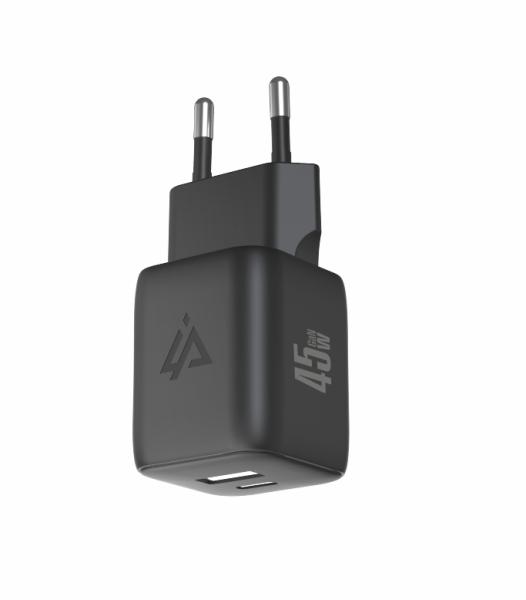 GaN SIEŤOVÁ NABÍJAČKA 45W (USB-C + USB-A) ČIERNA 