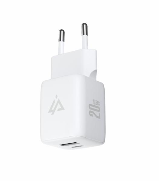 GaN SIEŤOVÁ NABÍJAČKA 20W (USB-C + USB-A) BIELA 