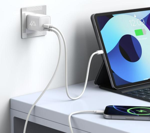 GaN SIEŤOVÁ NABÍJAČKA 25W (USB-C + USB-A) BIELA 