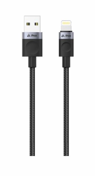 TEXTILNÝ KÁBEL USB-A / LIGHTNING 1M, USB 2.0 ČIERNY 