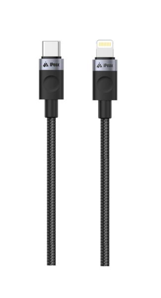 TEXTILNÝ KÁBEL USB-C/ LIGHTNING 1, 5M, USB 2.0 ČIERNY 