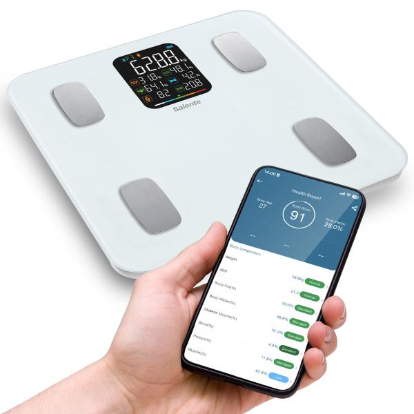 Salente MaxFit, múdra osobná diagnostická fitness váha, Bluetooth, biela 