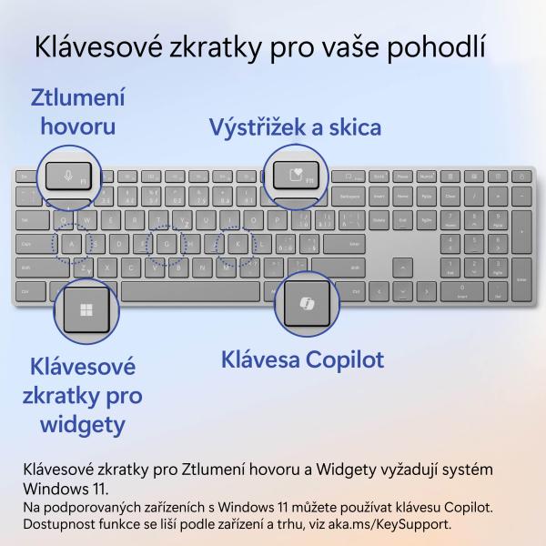 Microsoft Surface Keyboard (2. edice) commercial/ Bezdrátové Bluetooth/ CZ/ SK/ Šedá 