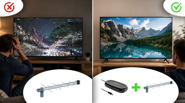 EVOLVEO Amp 2, šikovný antenný zosilňovač FM/ DAB+/ DVB-T2, filter LTE/ 4G/ 5G 
