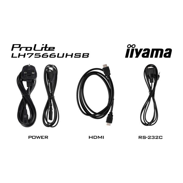 75" iiyama LH7566UHSB-B1AG: VA, 4K UHD, IPX5, DP-out 