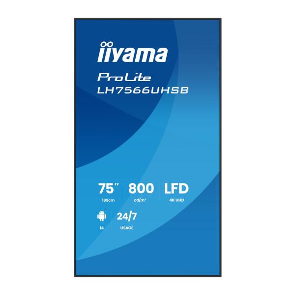 75" iiyama LH7566UHSB-B1AG: VA, 4K UHD, IPX5, DP-out 