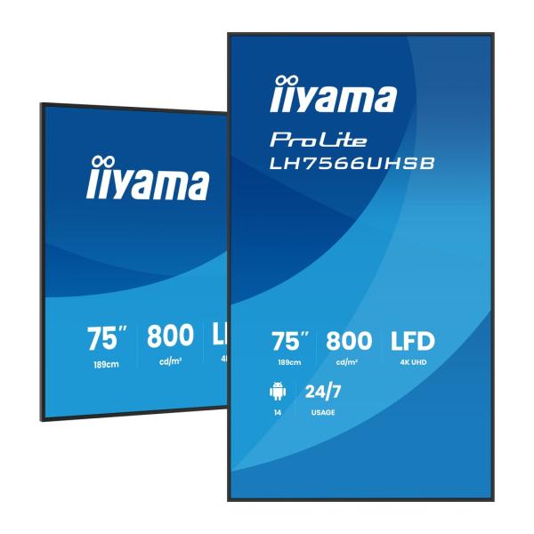 75" iiyama LH7566UHSB-B1AG: VA, 4K UHD, IPX5, DP-out 