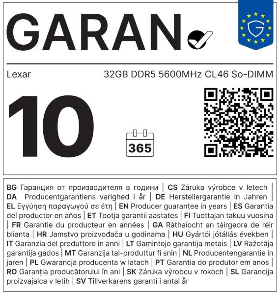 Lexar 32GB DDR5 5600MHz CL46 So-DIMM 