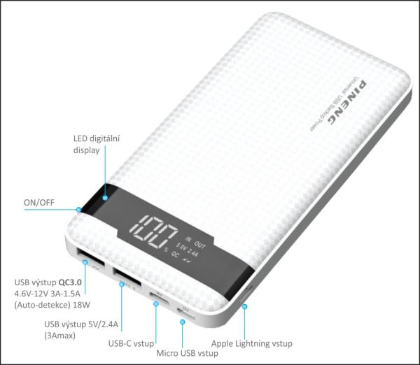 VIKING POWER BANK PN-961PD QC3.0 10000mAh, QUICK CHARGE 3.0, Čierna 
