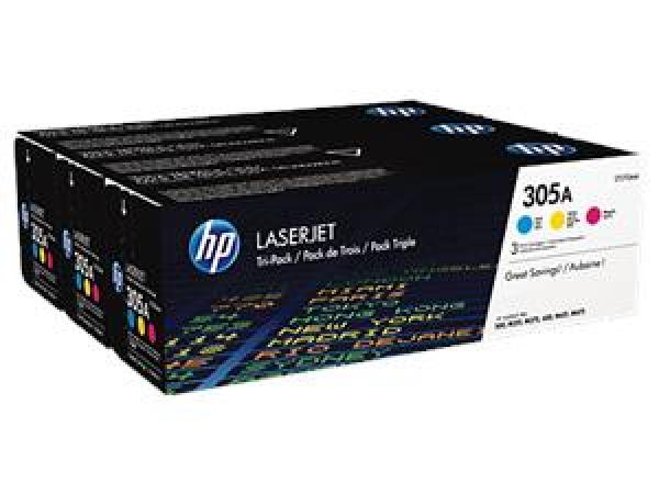 HP 305A CMY 3-pack LJ Toner Cart,  CF370AM (2, 600 /  2, 600 /  2, 600 pages)