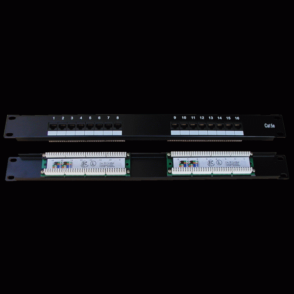 DATACOM Patch panel 16p., UTP, Cat5e, 1U, 19", LSA Krone 