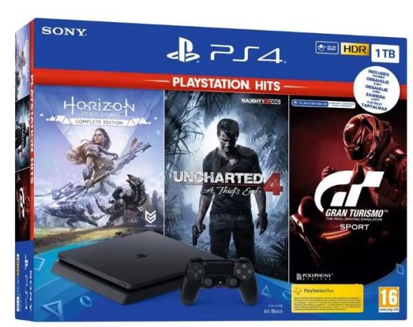 PS4 - PlayStation 4 černý 1TB - F Chasiss (slim) + GTS+U4+HZD