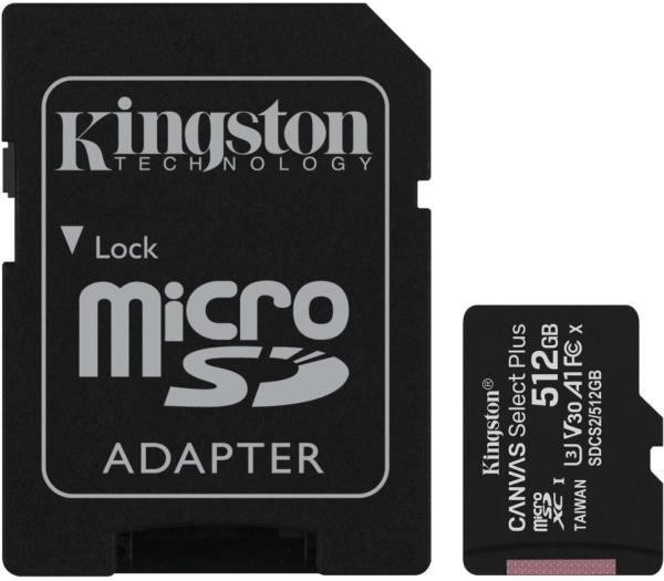Kingston Canvas Select Plus A1/ micro SDXC/ 512GB/ 100MBps/ UHS-I U1 / Class 10/ + Adaptér