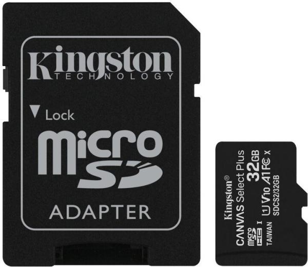 Kingston Canvas Select Plus A1/ micro SDHC/ 32GB/ 100MBps/ UHS-I U1 / Class 10/ + Adaptér