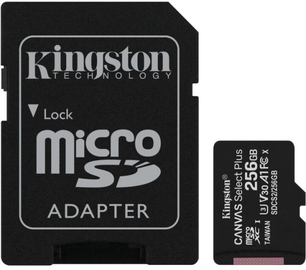 Kingston CANVAS SELECT PLUS/ micro SDXC/ 256GB/ 100MBps/ UHS-I U3 / Class 10/ + Adaptér