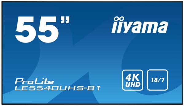 55" iiyama LE5540UHS-B1 - AMVA3, 4K UHD, 8ms, 350cd/ m2, 4000:1, 16:9, VGA, HDMI, DVI, USB, RS232, RJ45, repro