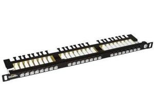 19" patch panel Solarix 24xRJ45 CAT6 UTP s vyväzovacou lištou čierny 0, 5 U SX24HD-6-UTP-BK