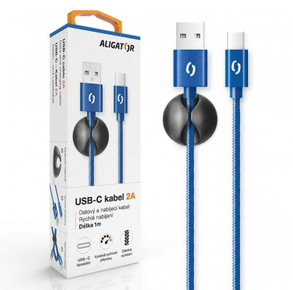 ALIGATOR PREMIUM Dátový kábel 2A, USB-C modrá