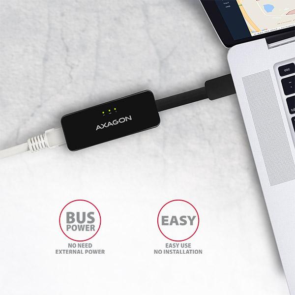 AXAGON ADE-XR, USB 2.0 - Fast Ethernet sieťová karta, auto inštal, čierna 