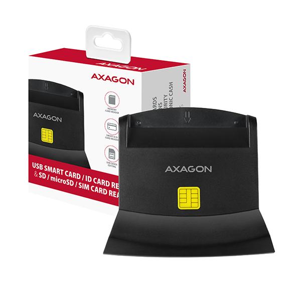 AXAGON CRE-SM2, USB-A StandReader 4-slot čítačka Smart card (eObčanka) + SD/ microSD/ SIM, kábel 1.3 m