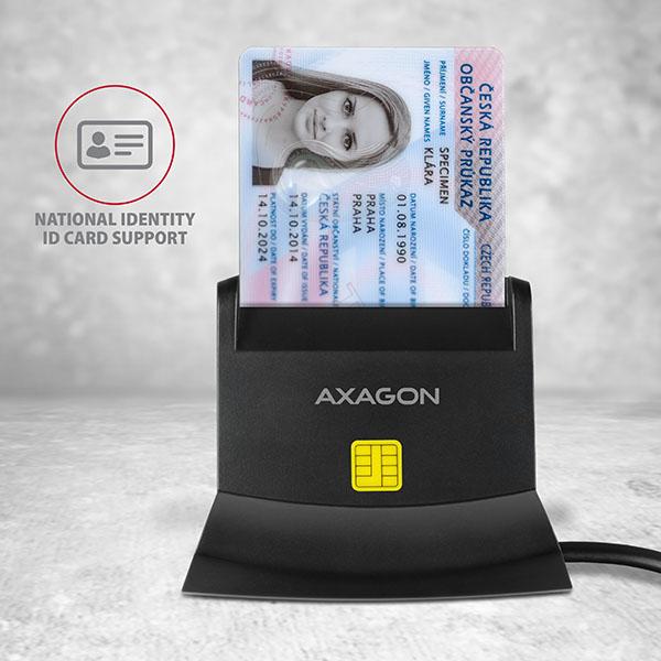 AXAGON CRE-SM2, USB-A StandReader 4-slot čítačka Smart card (eObčanka) + SD/ microSD/ SIM, kábel 1.3 m 