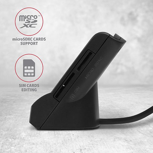 AXAGON CRE-SM2, USB-A StandReader 4-slot čítačka Smart card (eObčanka) + SD/ microSD/ SIM, kábel 1.3 m 