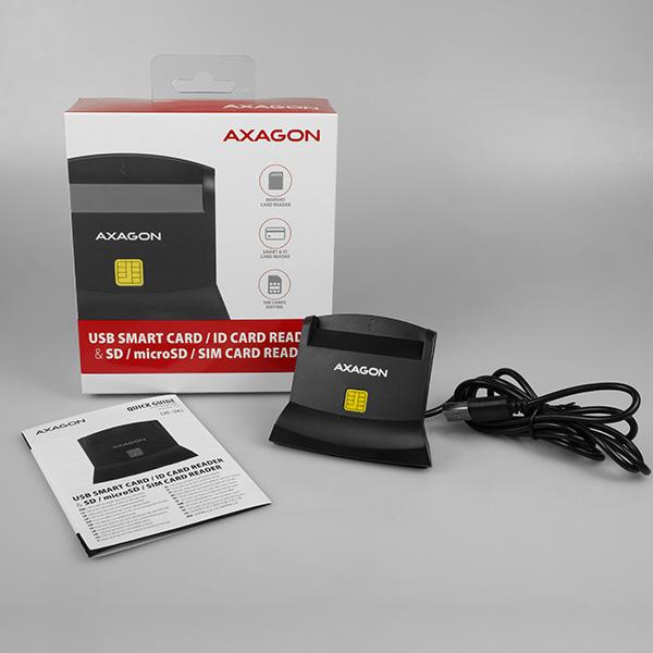 AXAGON CRE-SM2, USB-A StandReader 4-slot čítačka Smart card (eObčanka) + SD/ microSD/ SIM, kábel 1.3 m 