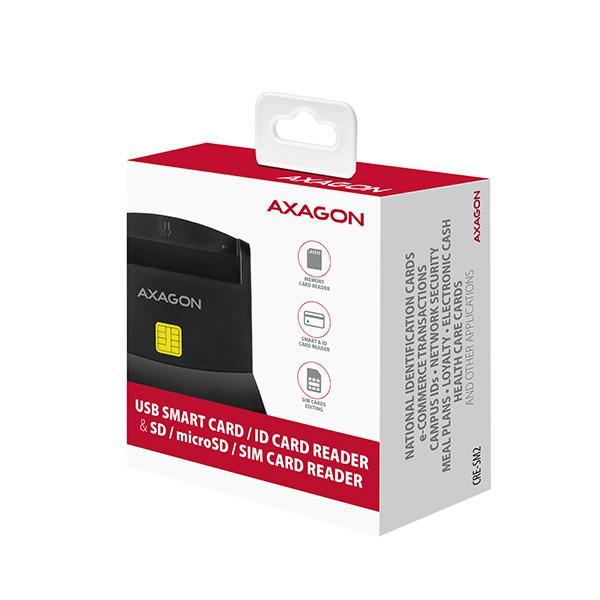AXAGON CRE-SM2, USB-A StandReader 4-slot čítačka Smart card (eObčanka) + SD/ microSD/ SIM, kábel 1.3 m 