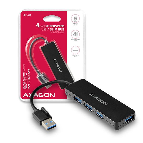 AXAGON HUE-G1A, 4x USB 3.2 Gen 1 SLIM húb, kábel Type-A 14cm napevno
