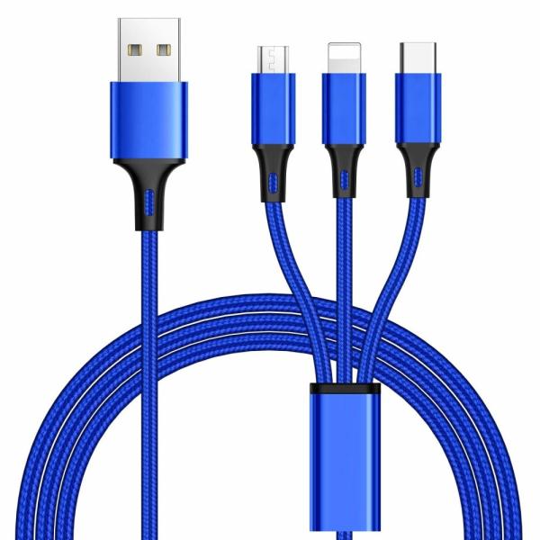 PremiumCord 3 in 1 USB kábel, 3 konektory USB typ C + micro USB + Lightning pre Apple, 1.2m