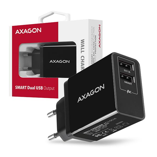 AXAGON ACU-DS16, SMART nabíjačka do siete 16W, 2x USB-A port, 5V/ 2.2A + 5V/ 1A