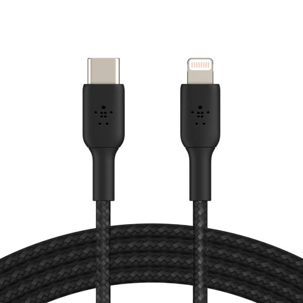 BELKIN kábel opletaný USB-C - Lightning, 2m, čierny