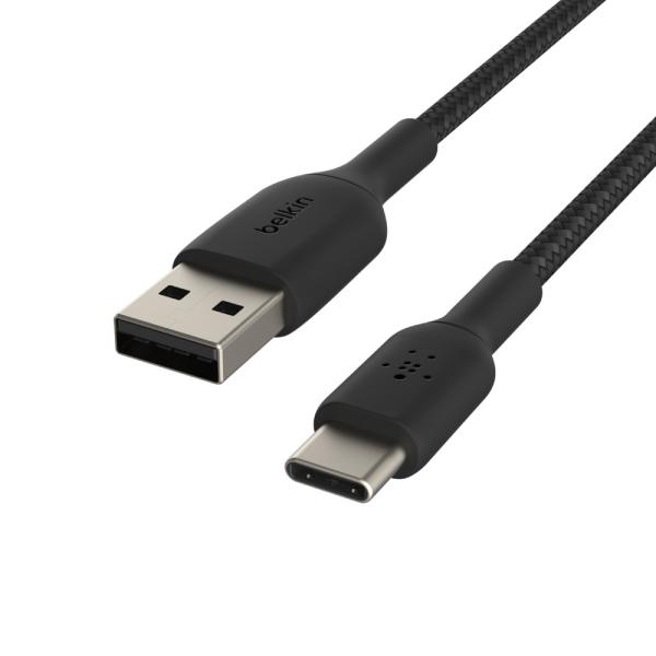 BELKIN kabel oplétaný USB-C - USB-A, 1m, černý 