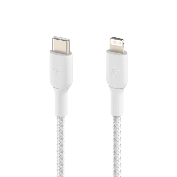 BELKIN kábel opletaný USB-C - Lightning, 1m, biely 