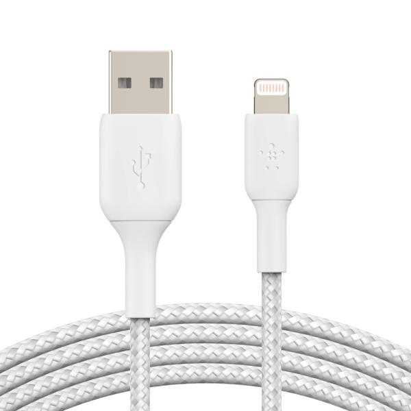 BELKIN kábel opletaný USB-A - Lightning, 2m, biely