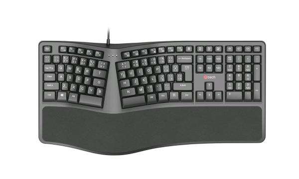 Klávesnica C-TECH KB-113E USB, ERGO, čierna, CZ/ SK 